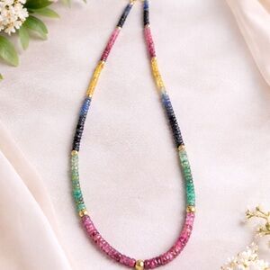 Multi-Color Beaded Necklace - Pink, Green, Blue, Yellow